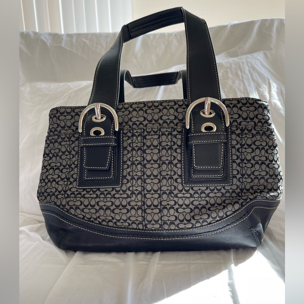 COACH Black Soho Signature Mini C Shoulder Bag Leather & Canvas Satchel F10927.